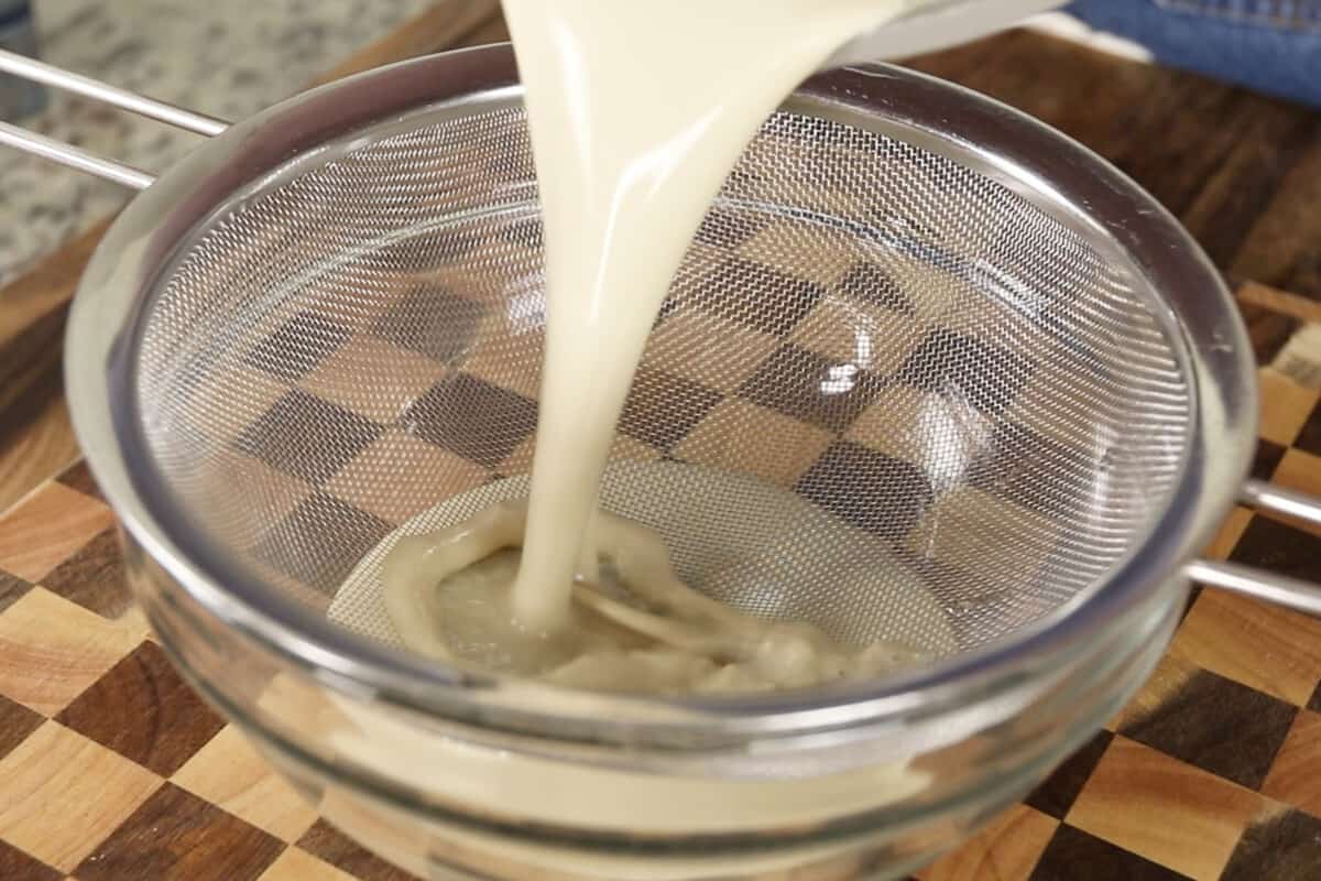 straining vegan evaporated milk