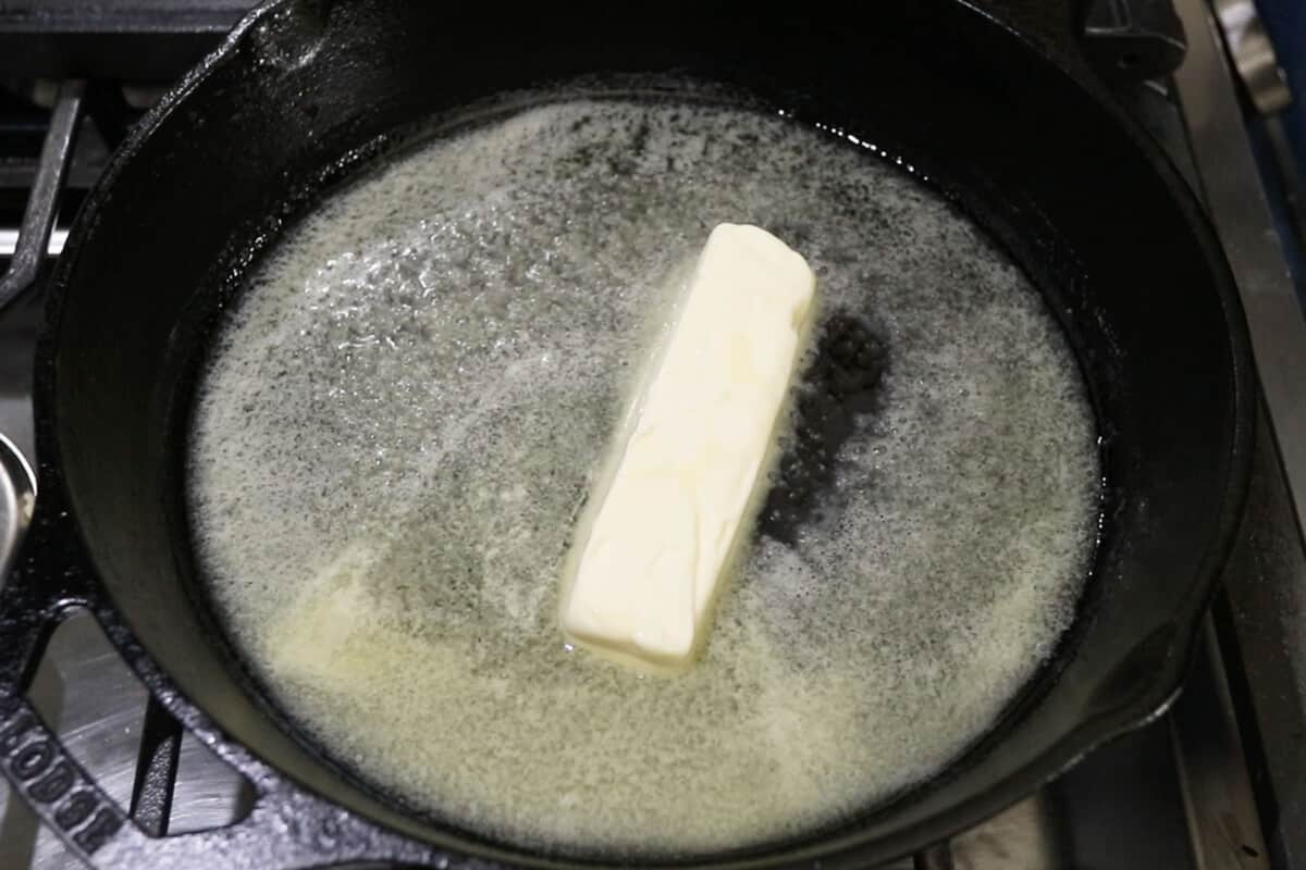 melting vegan butter in cast iron skillet