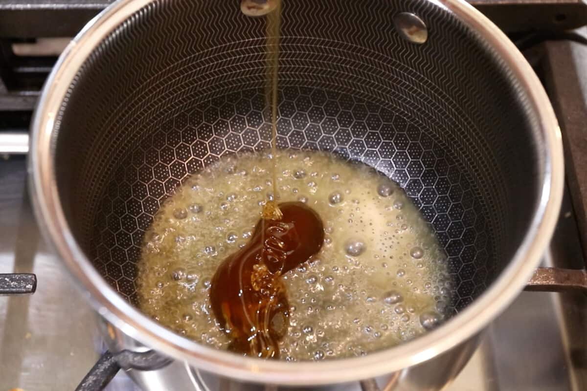 step by step: vegan butter and honey in a pot
