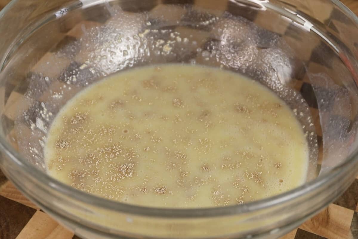 making vegan ensaymada dough in glass bowl