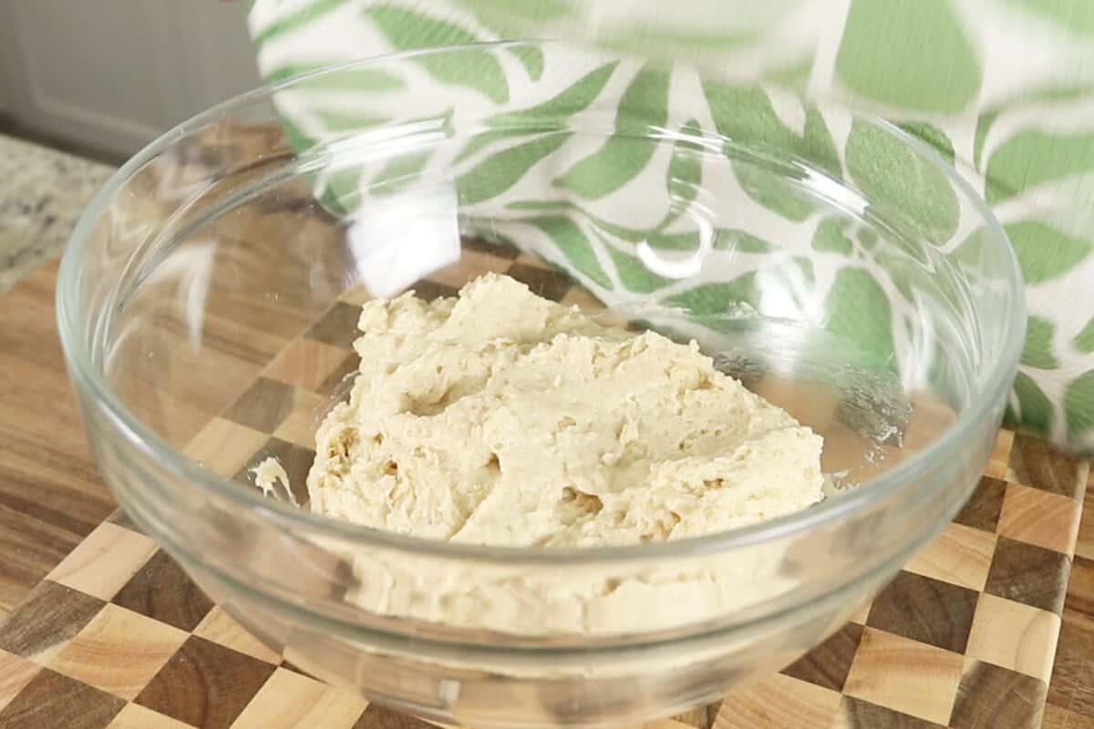 making vegan ensaymada dough in glass bowl