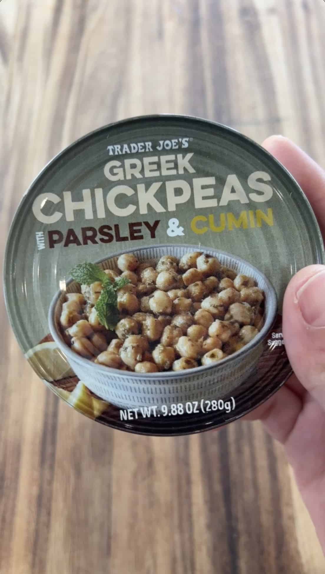 can of trader joe's greek chickpeas with parsley and cumin
