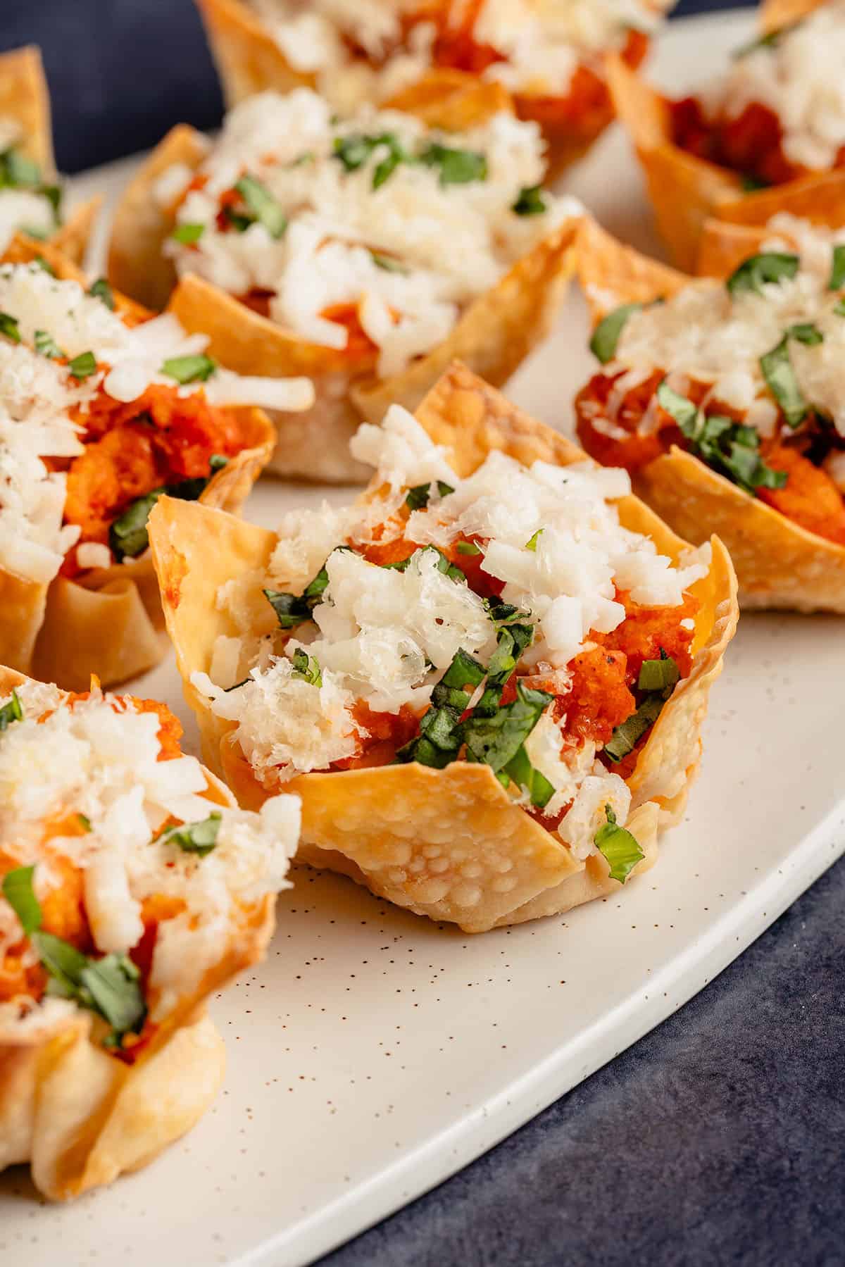 Vegan Chicken Parmesan Wonton Cups - Sweet Simple Vegan
