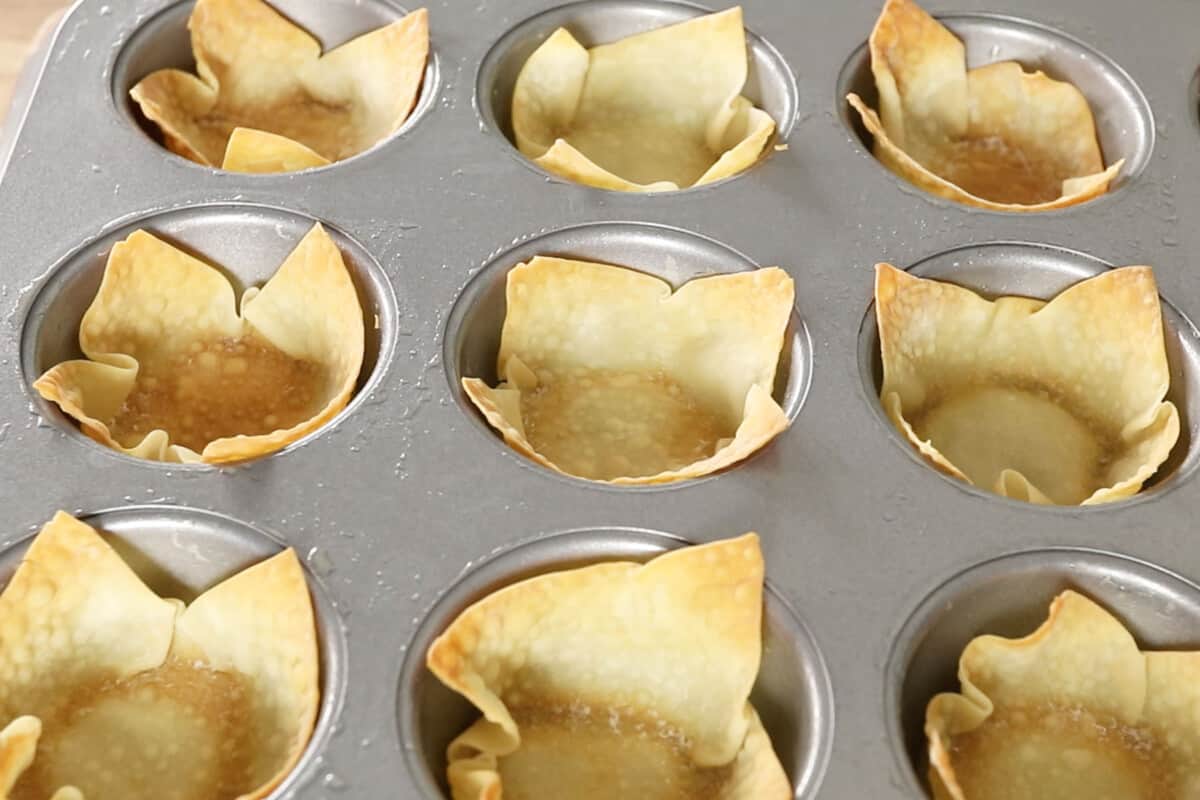 step by step - wonton wrappers in cupcake tin after baking