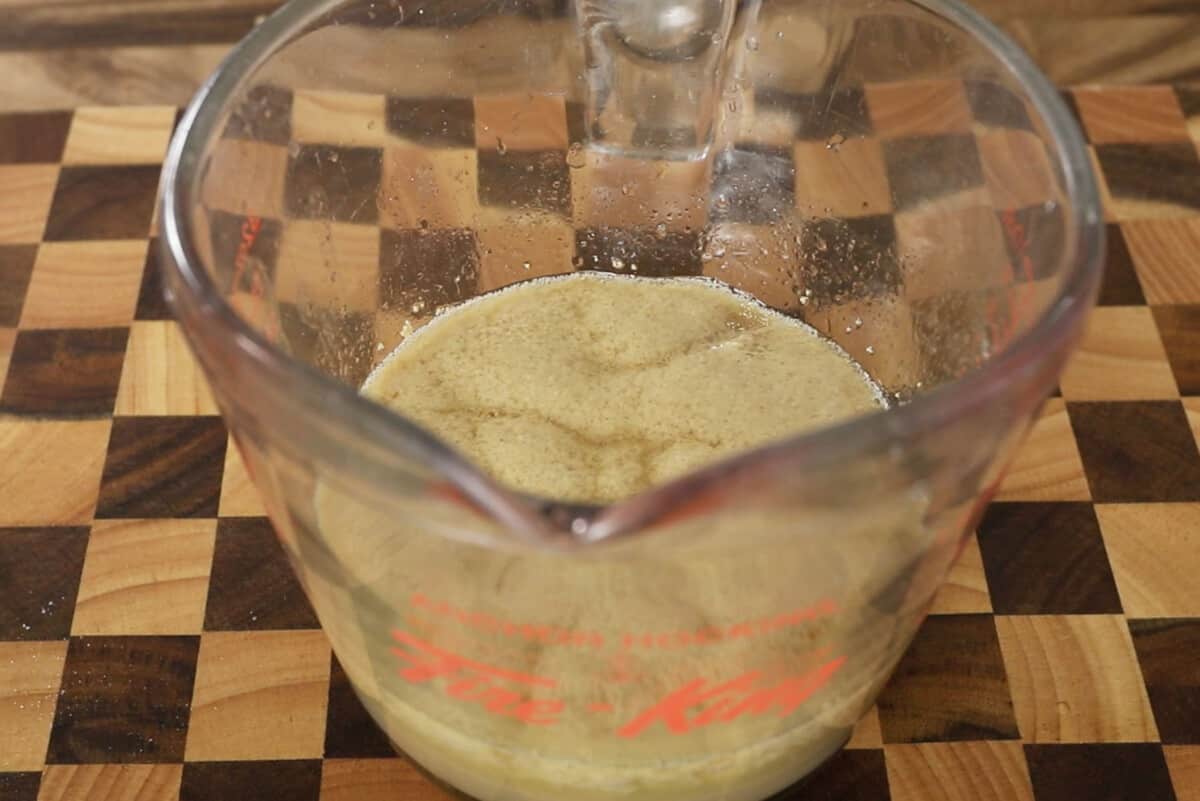 activating yeast in glass pyrex measuring cup for Hawaiian rolls