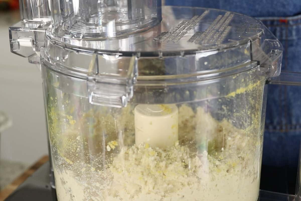 making tofu ricotta in food processor for vegan spanakopita