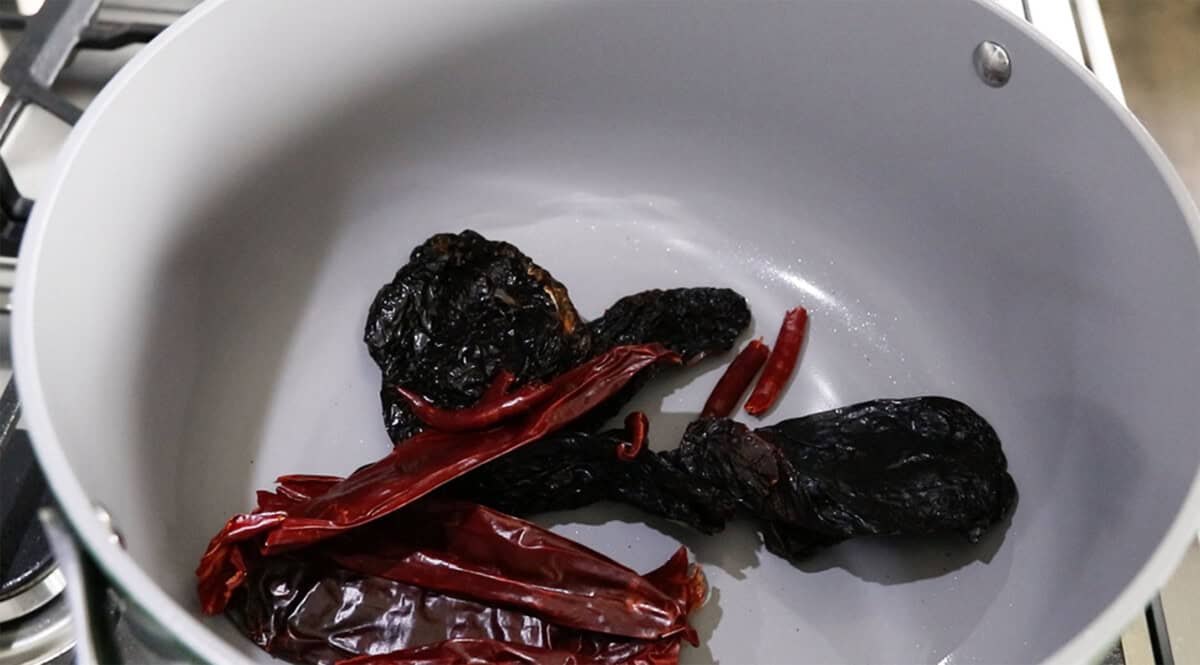 dried peppers in a pot