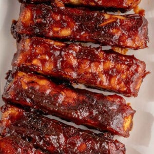 barbecue tempeh on white plate