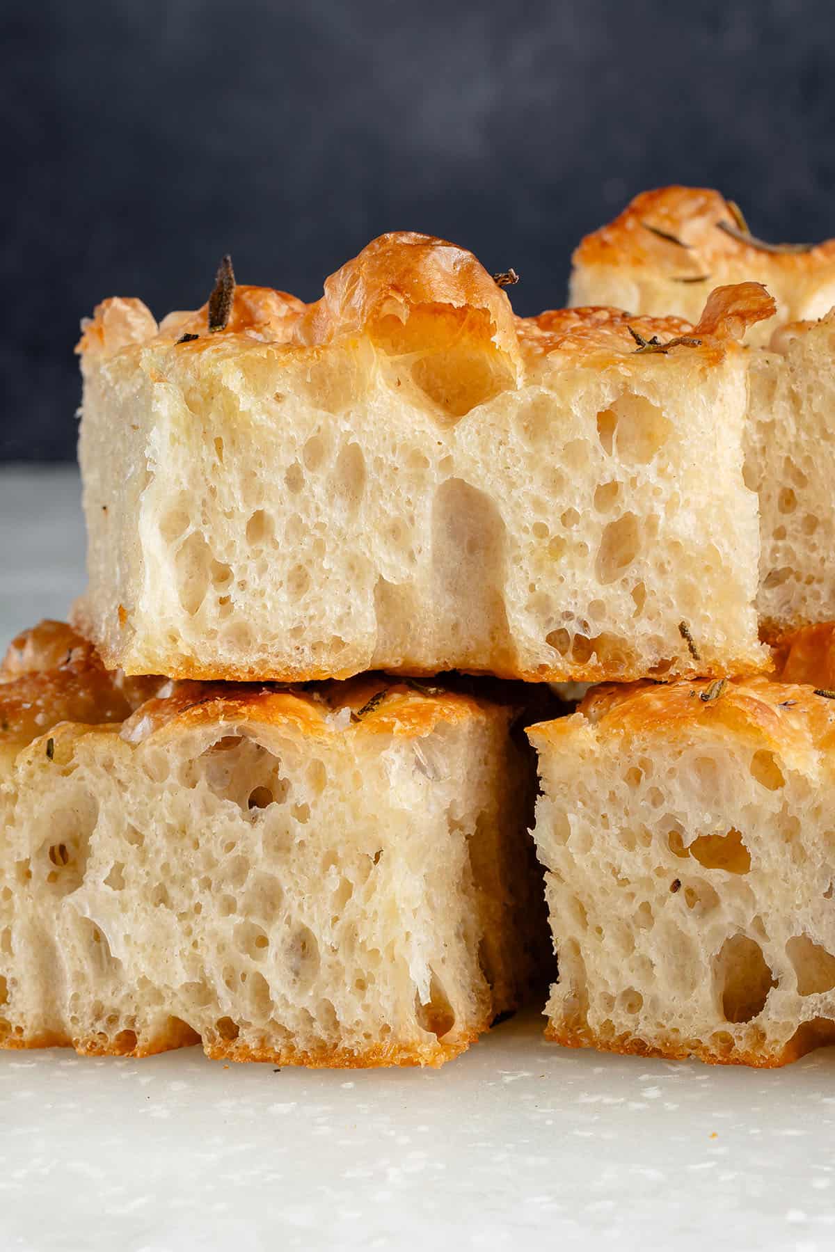 stack of focaccia showing crumb