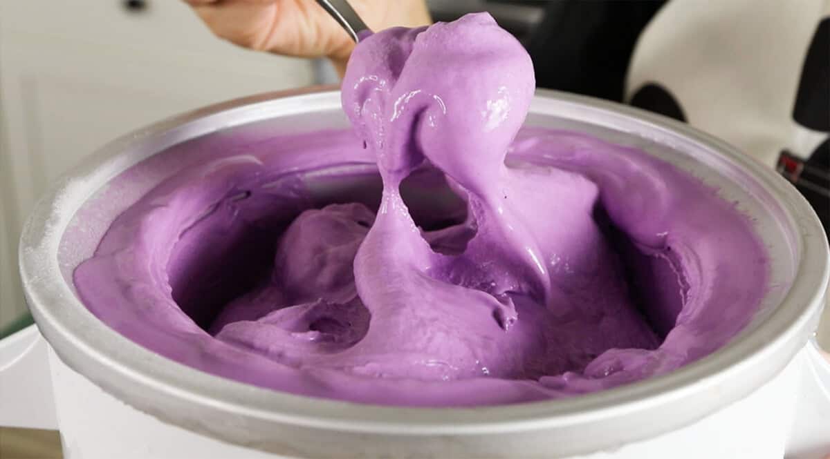 vegan ube Ice cream soft-serve consistency after churning