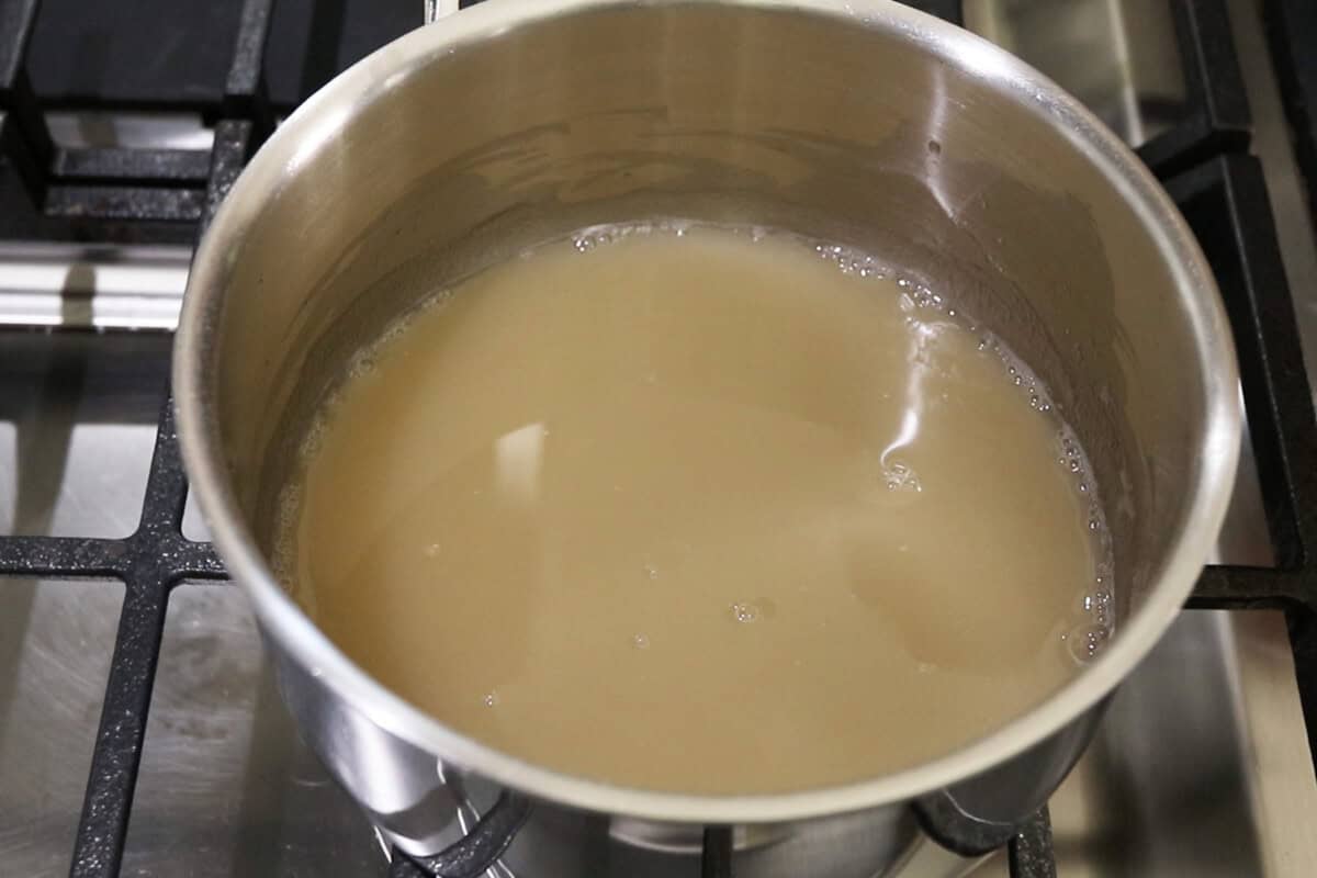 mixed agar agar and water in a pot