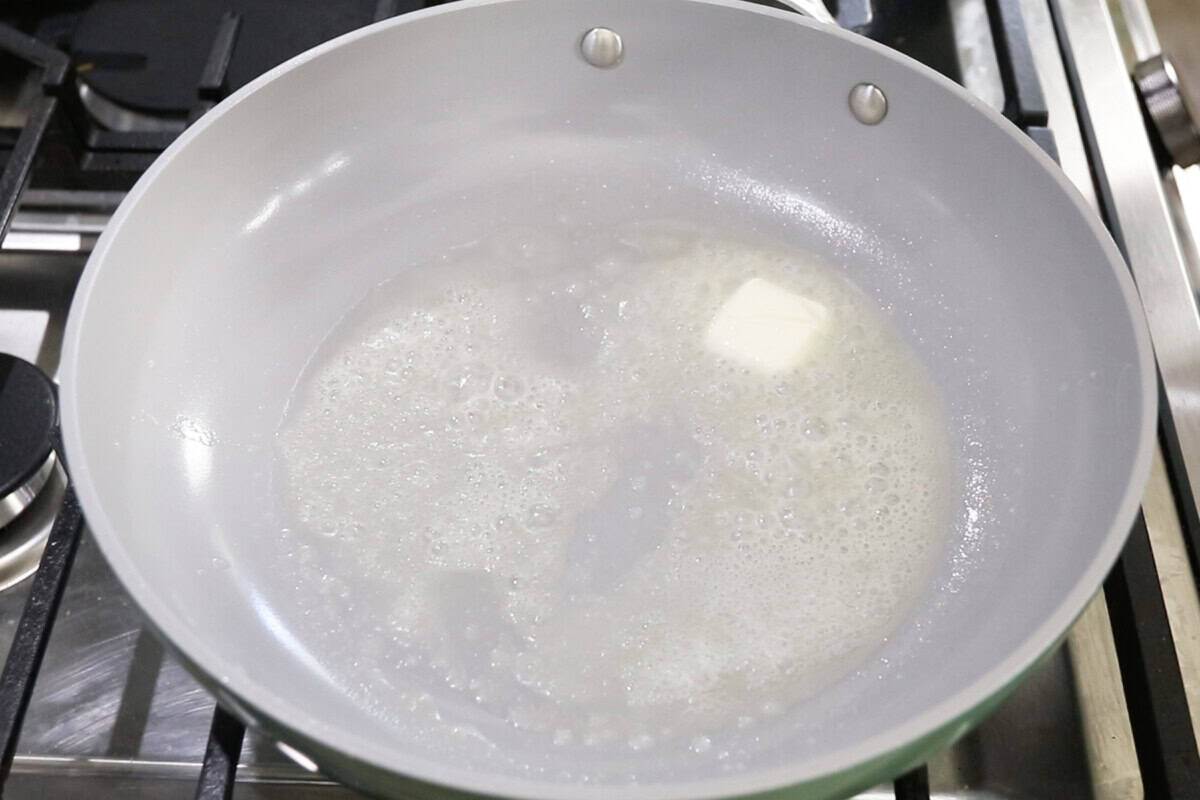 melting non-dairy butter in a nonstick caraway pan