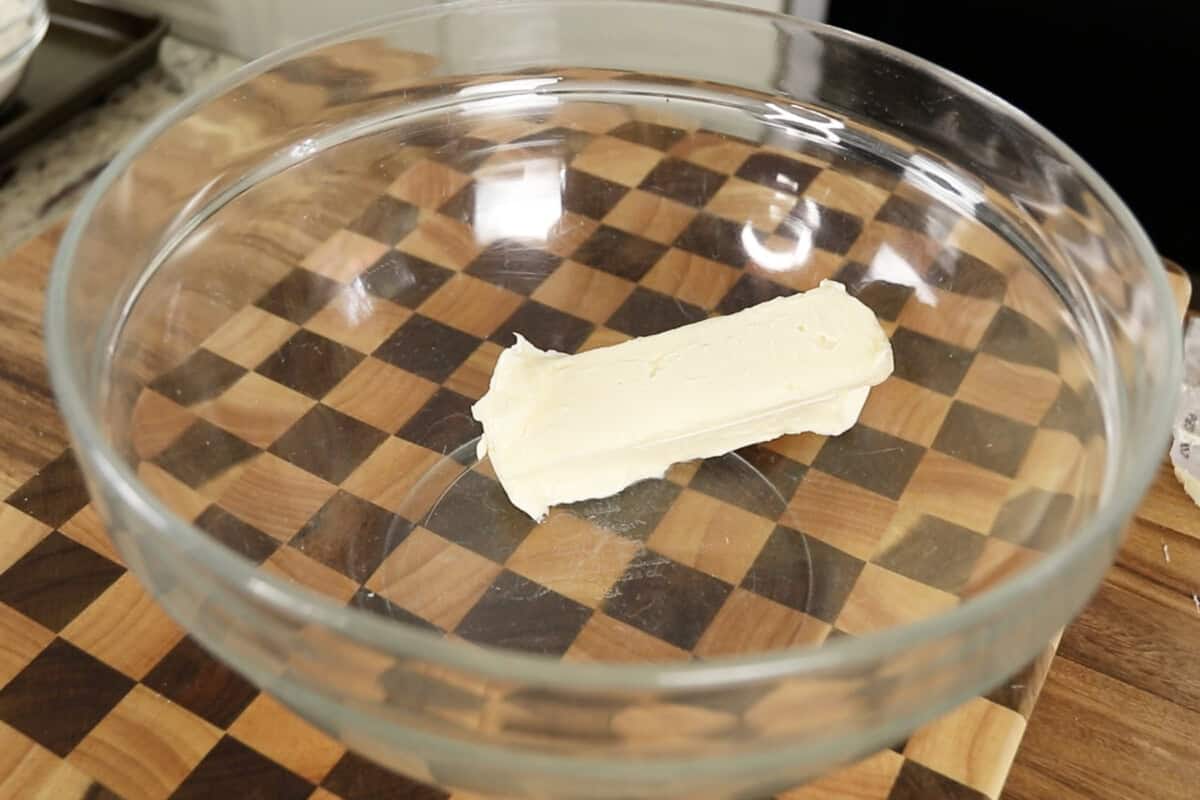 step by step: adding butter to a large bowl