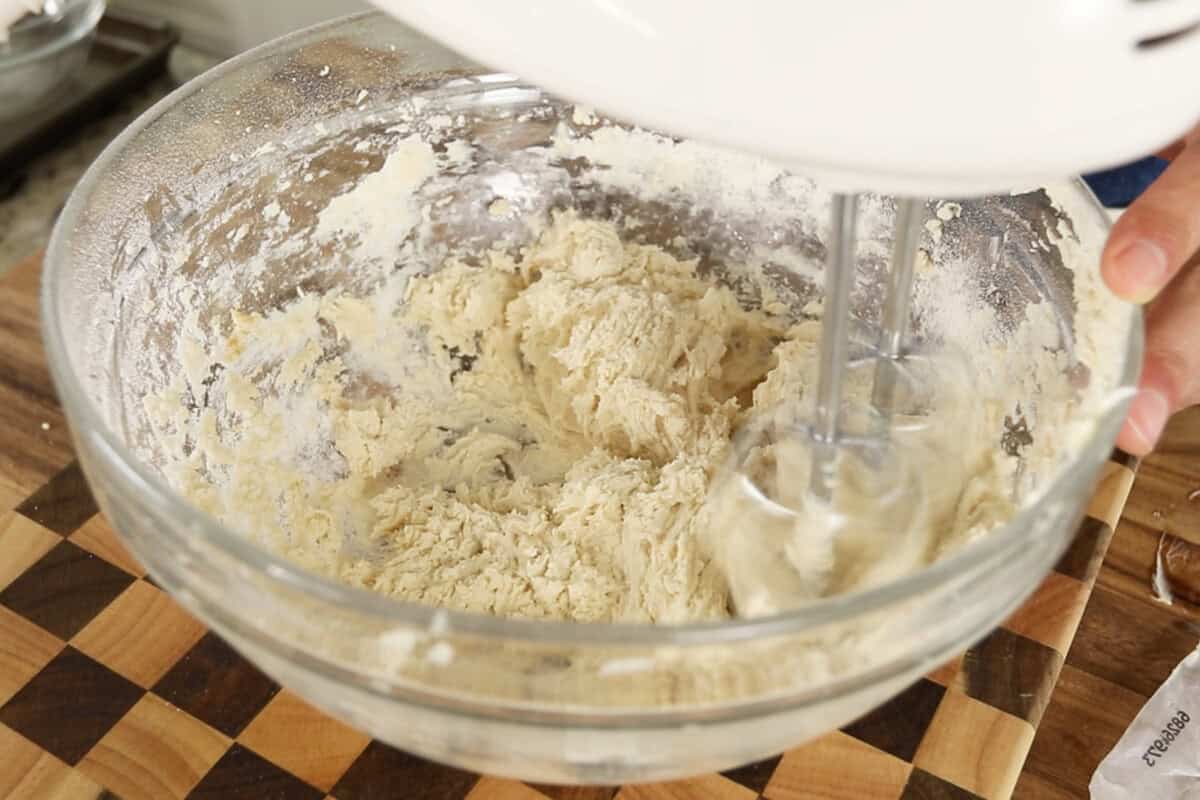 step by step: combining batter with hand mixer