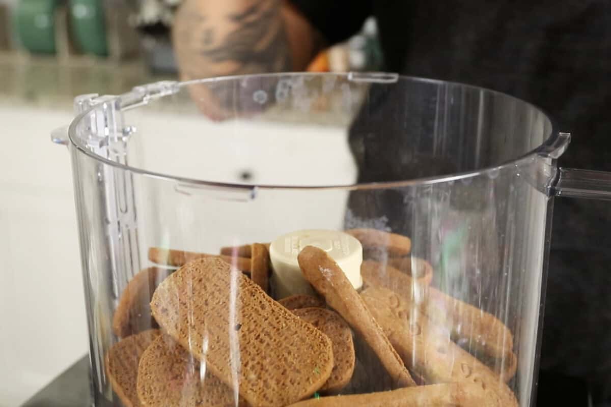 adding cookies to food processor