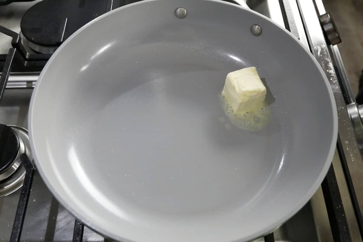 melting dairy-free butter in a skillet