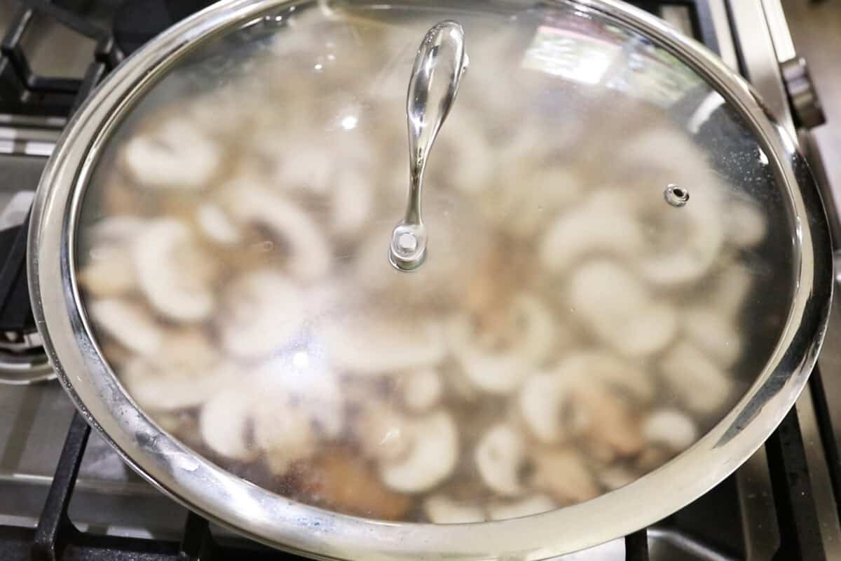 lid on skillet cooking tofu