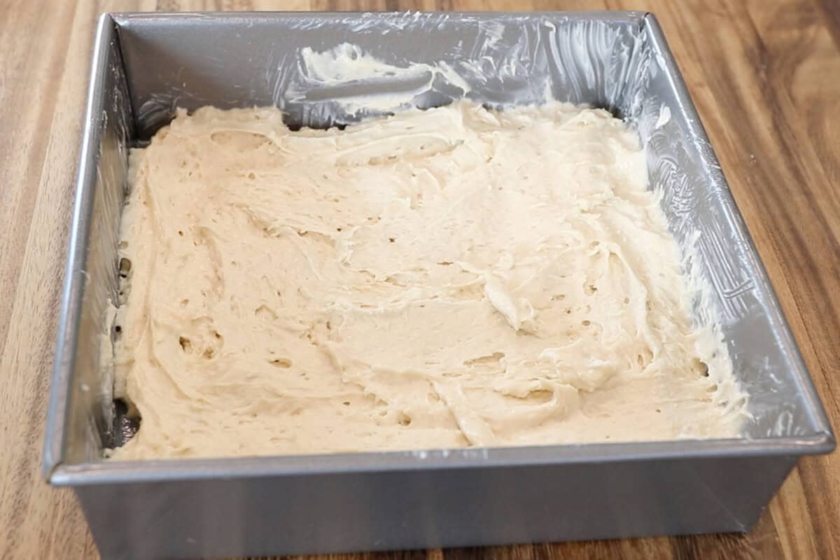 cake batter for vegan coffee cake in baking dish