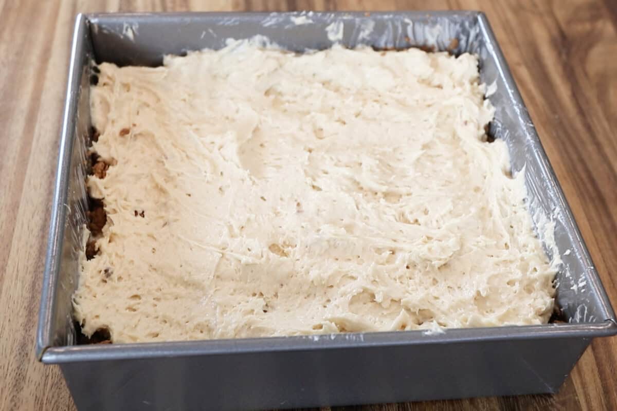 \cake batter for vegan coffee cake in baking dish