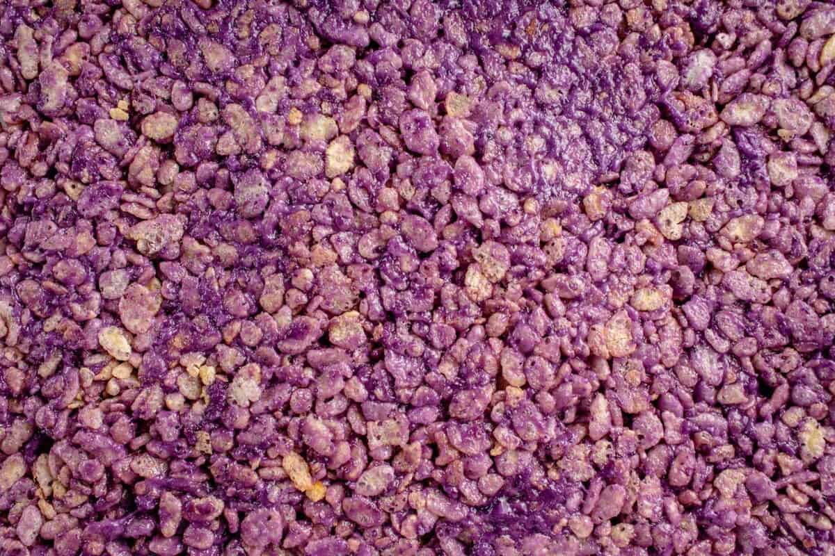 close up of ube rice krispie treats