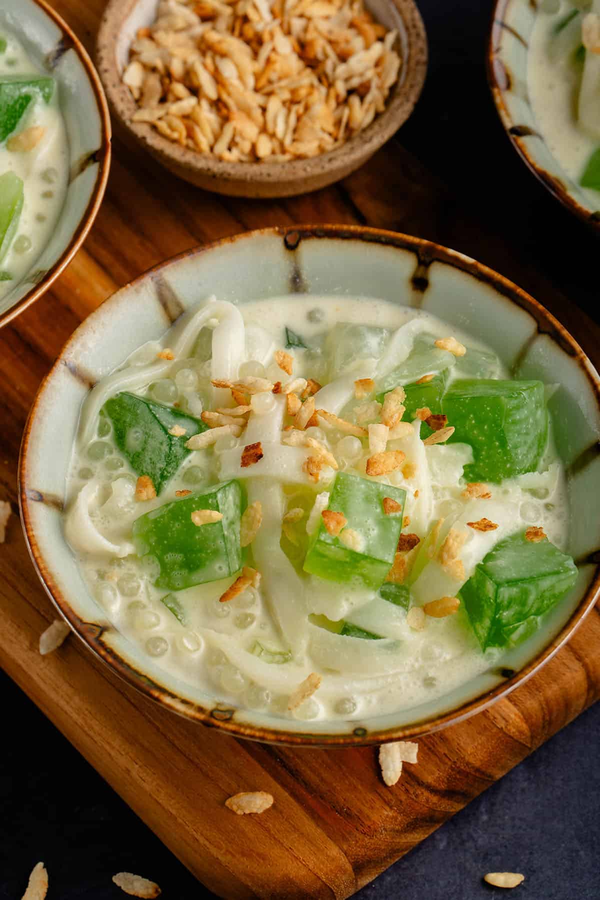 small bowl filled with Filipino Buko Pandan Salad