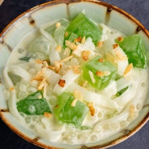 small bowl filled with Filipino Buko Pandan Salad