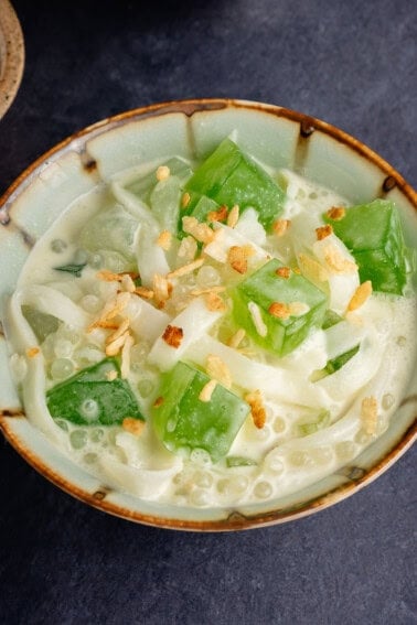 small bowl filled with Filipino Buko Pandan Salad