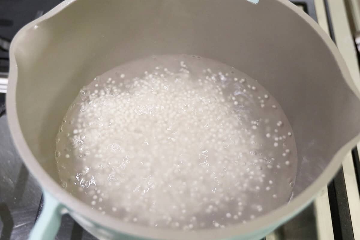 boiling tapioca pearls (sago) for buko pandan