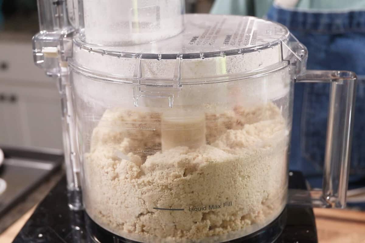 processing shortbread dough in a food processor