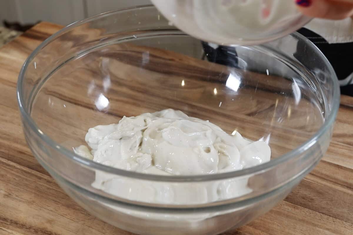 transferring custard to a large bowl