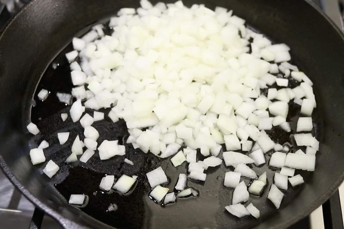 sautéing onions in cast iron skillet