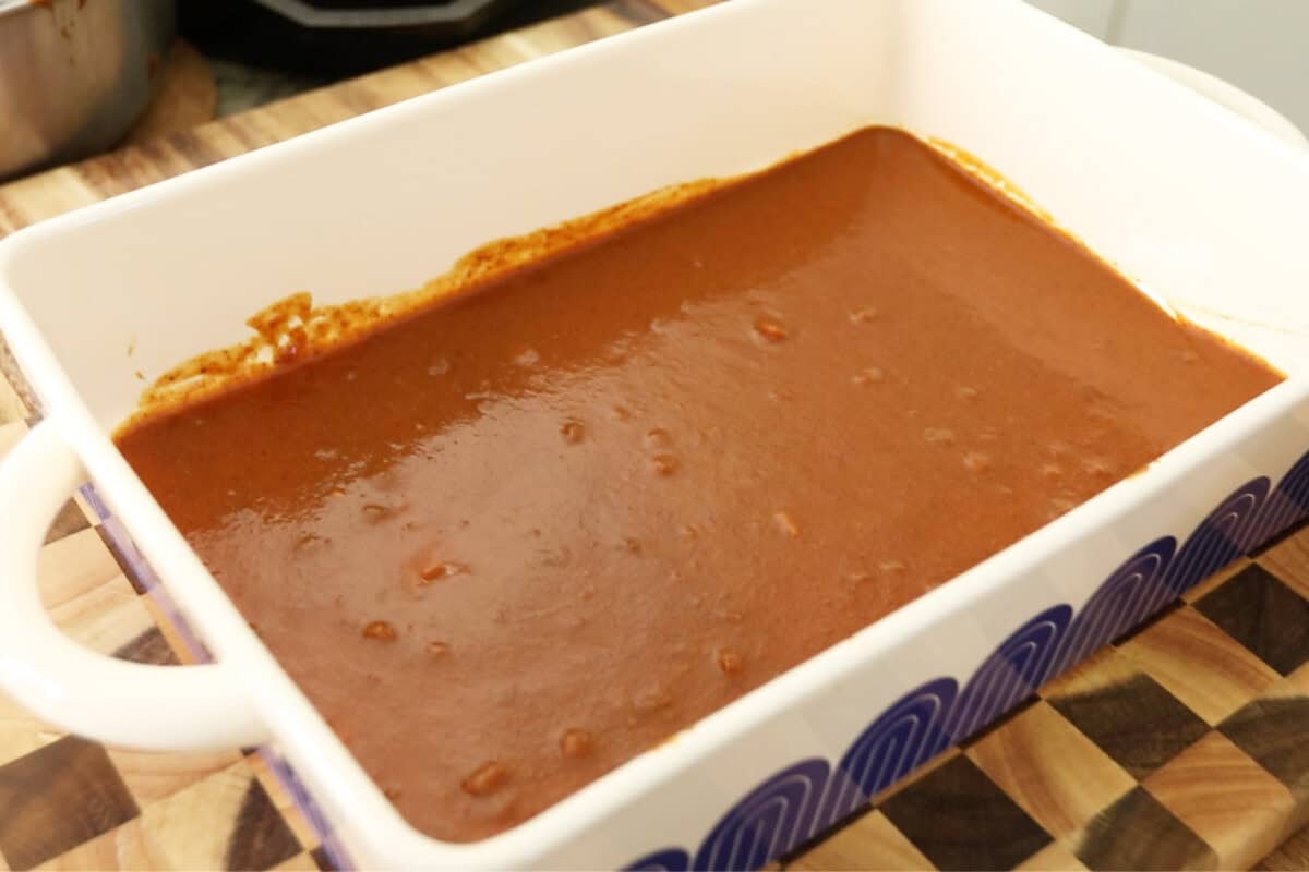 sauce lined baking dish