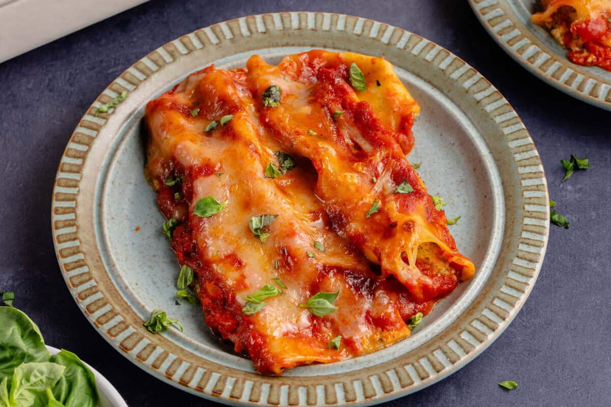 plate of vegan baked manicotti