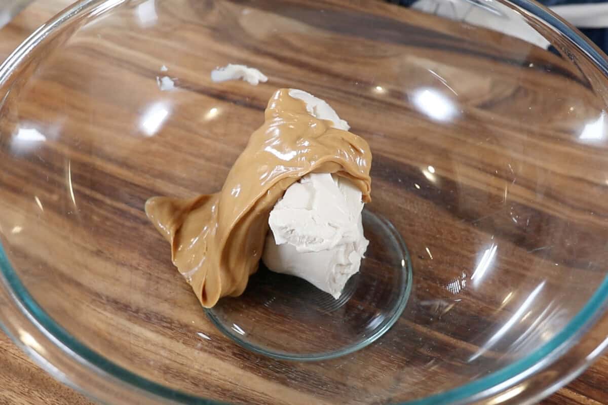 cream cheese and peanut butter in a large bowl