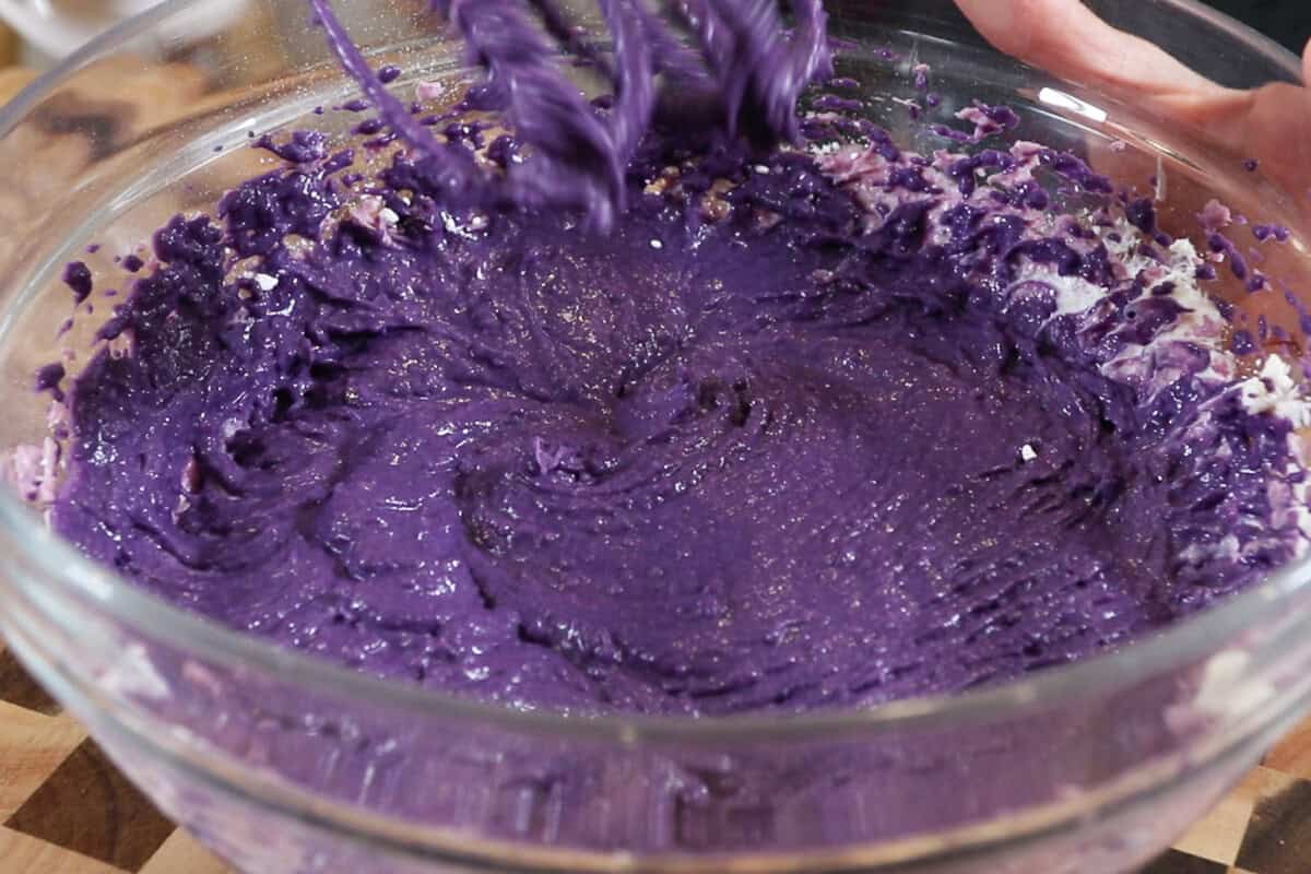 whipped ube cheesecake filling before the whipped cream is added