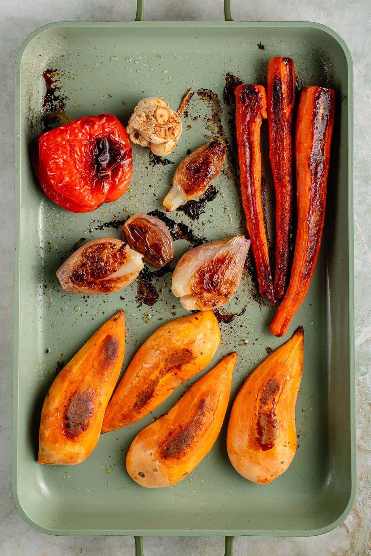 roasted veggies in a baking sheet