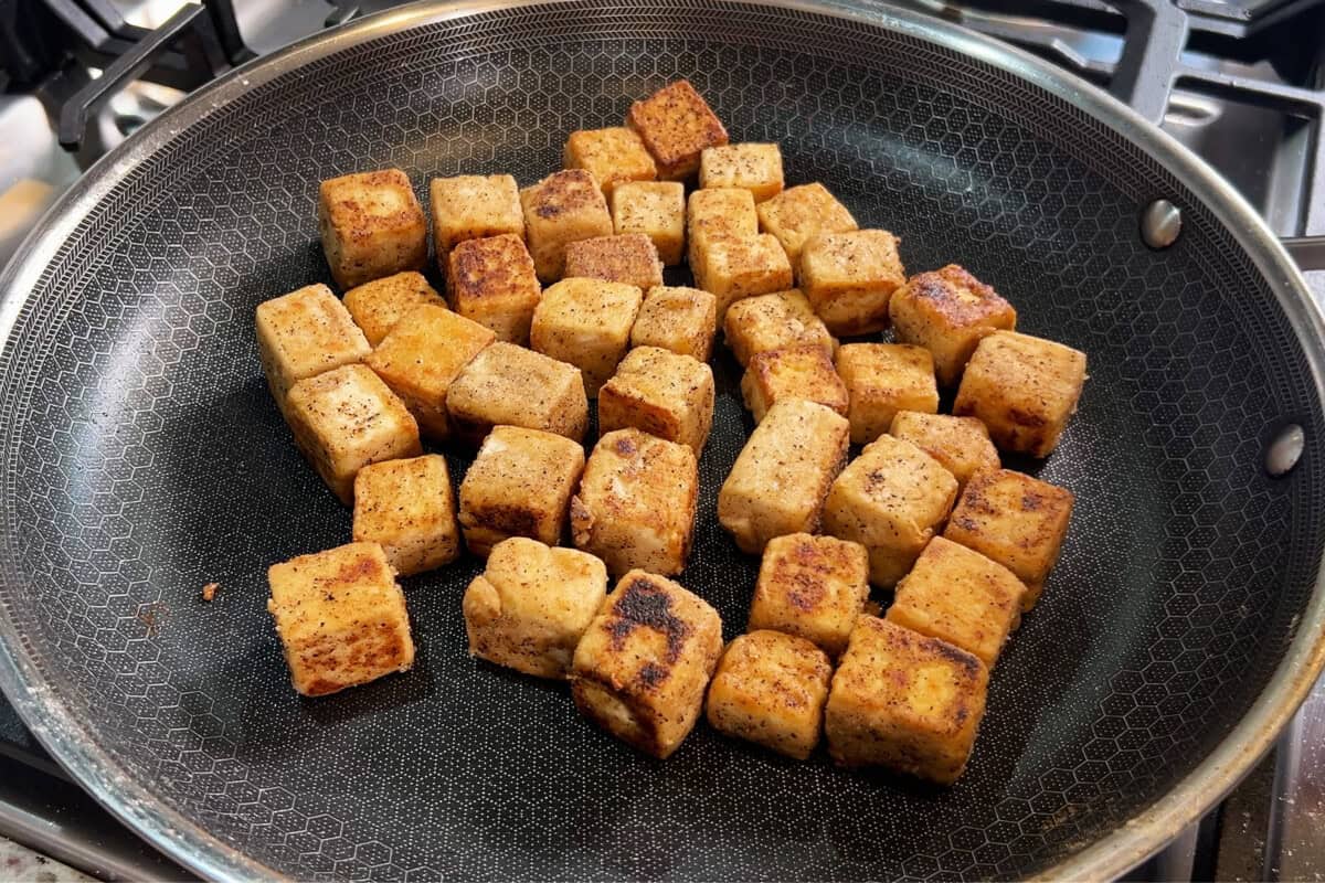 fried tofu in skillet