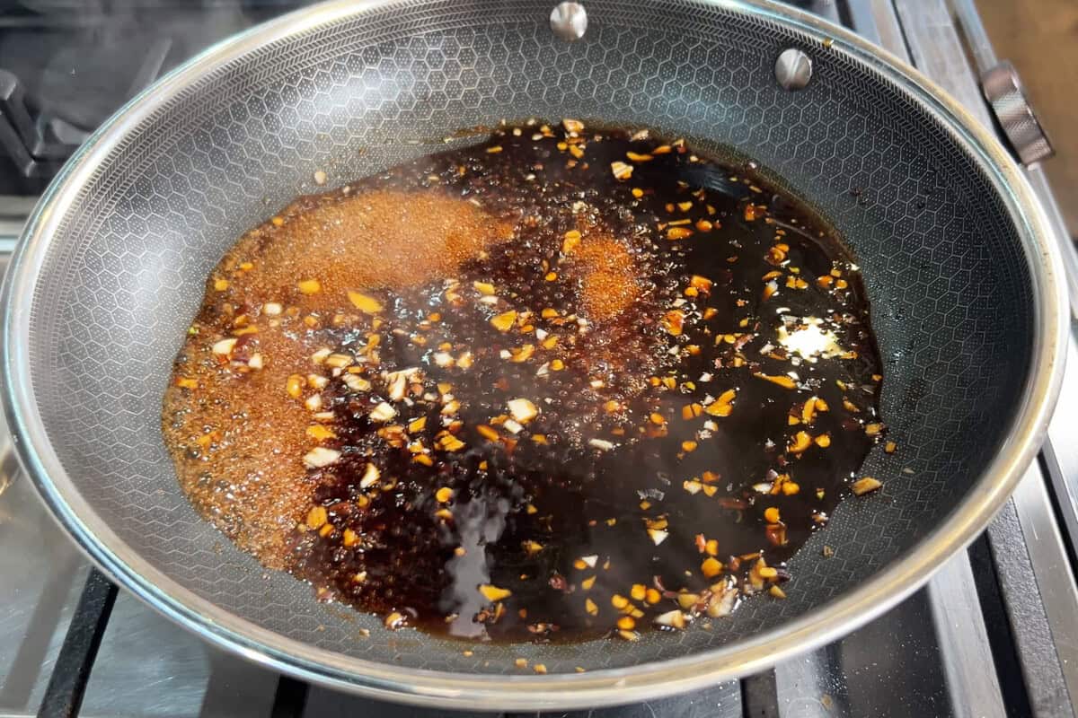 eating sauce for tofu in a pan