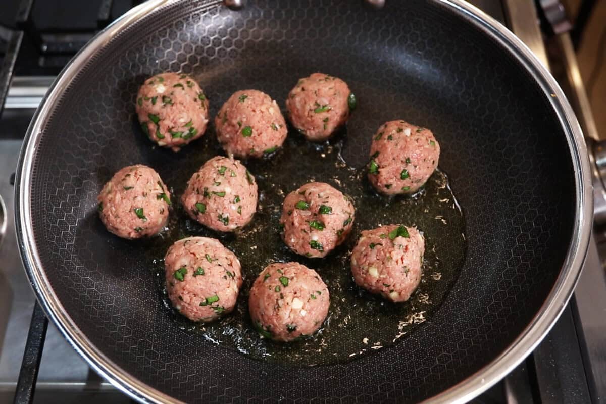 pan frying meatballs in oil