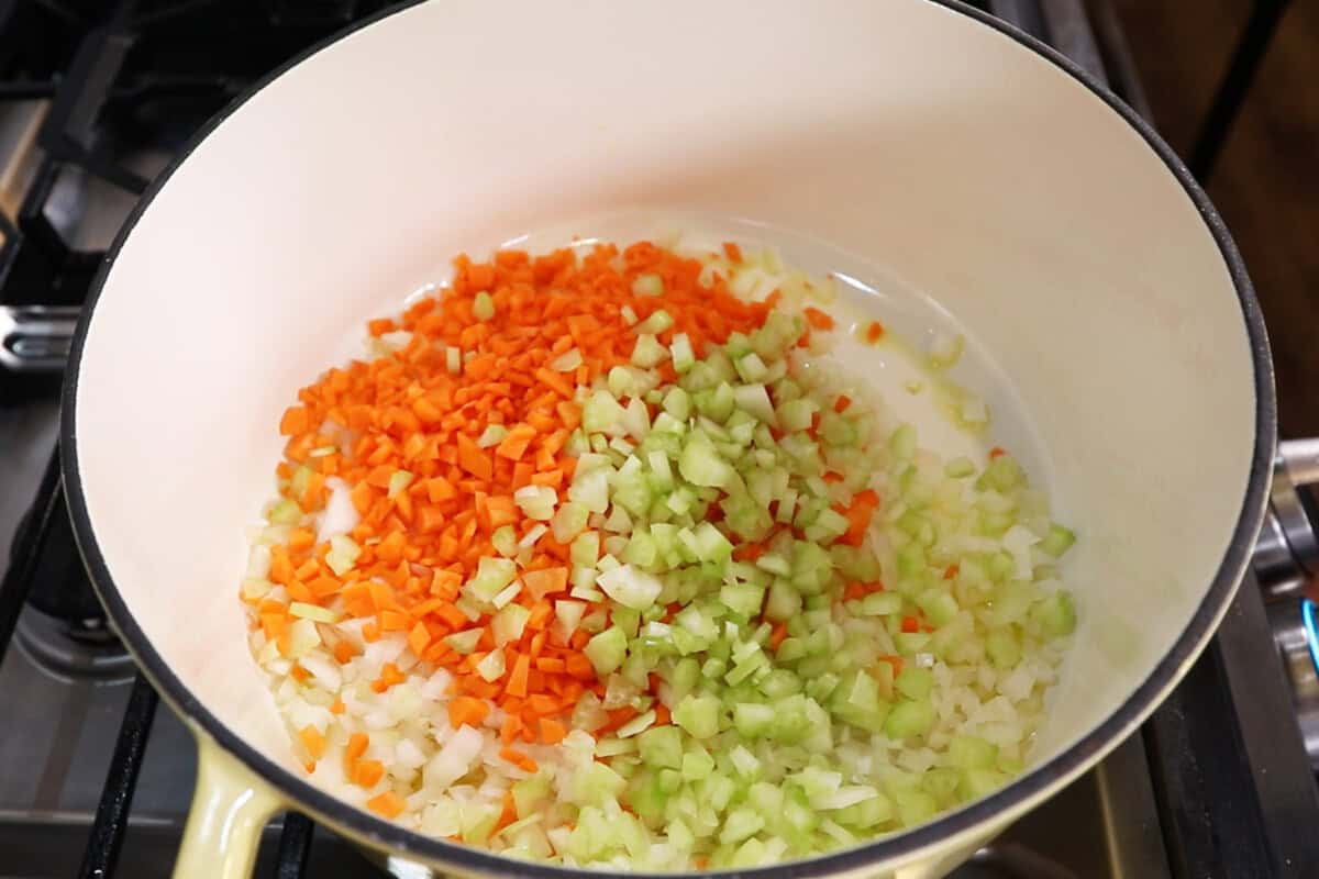 carrots, celery, and onions in a large pot