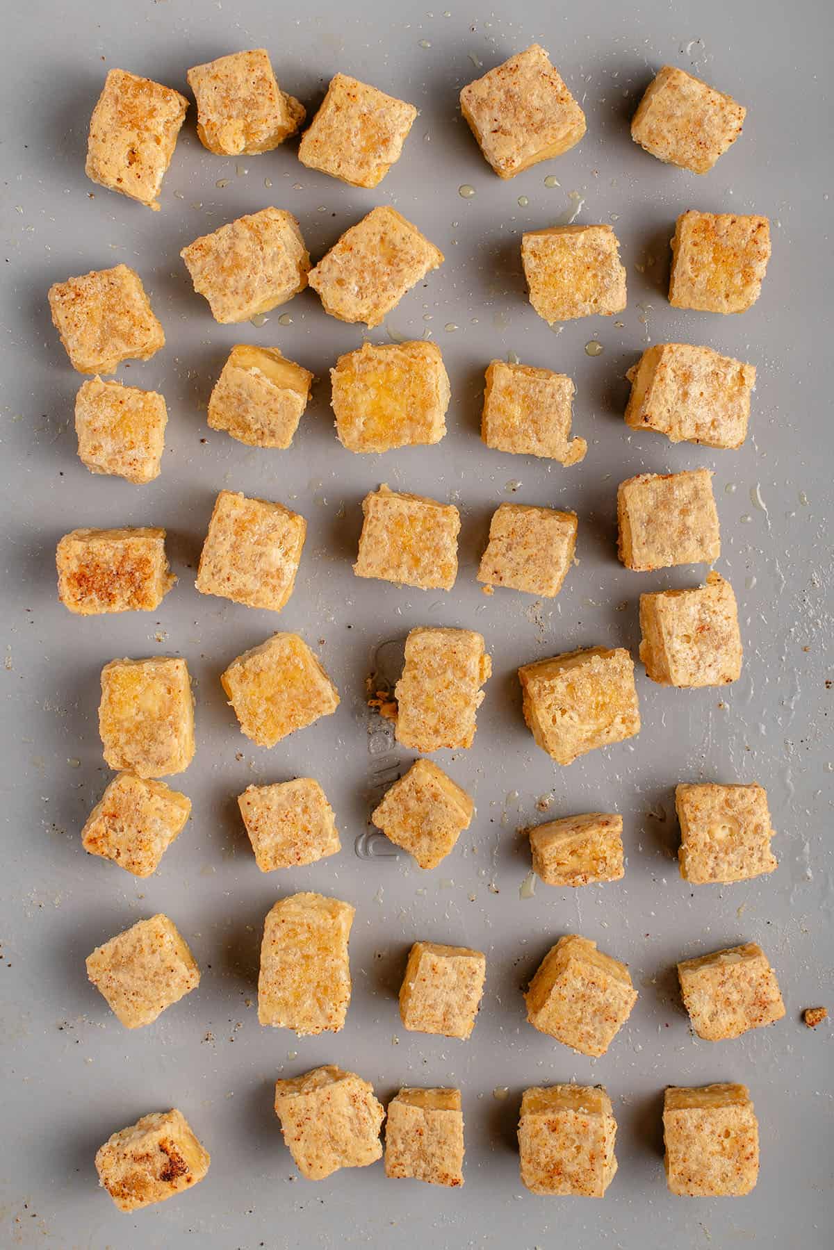 baked tofu on a baking sheet