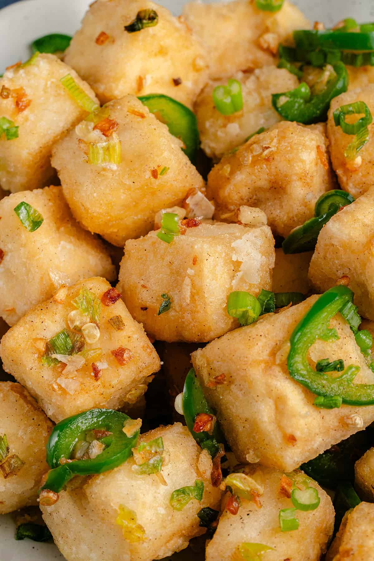 crispy salt and pepper tofu on a plate