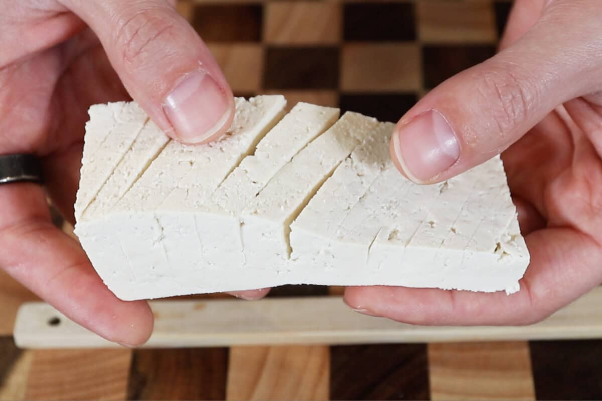 showing texture of cut tofu