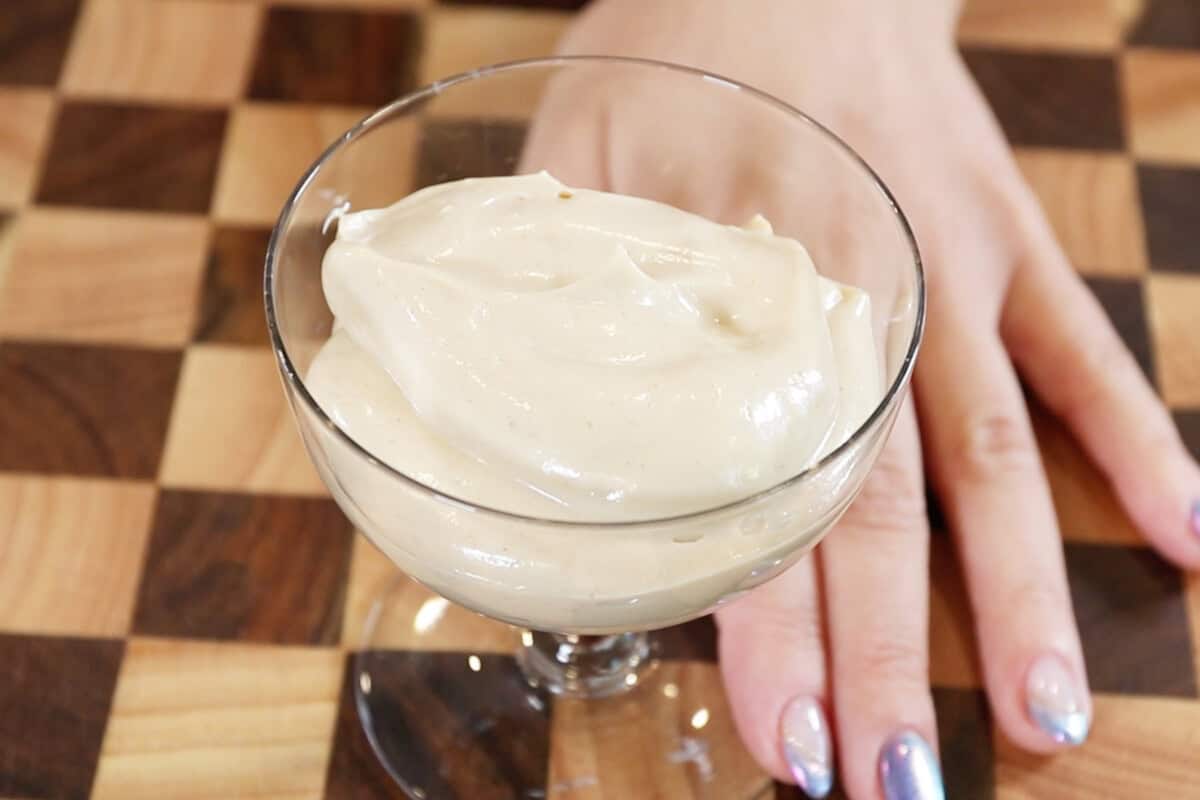 peanut butter mousse in a stemmed glass