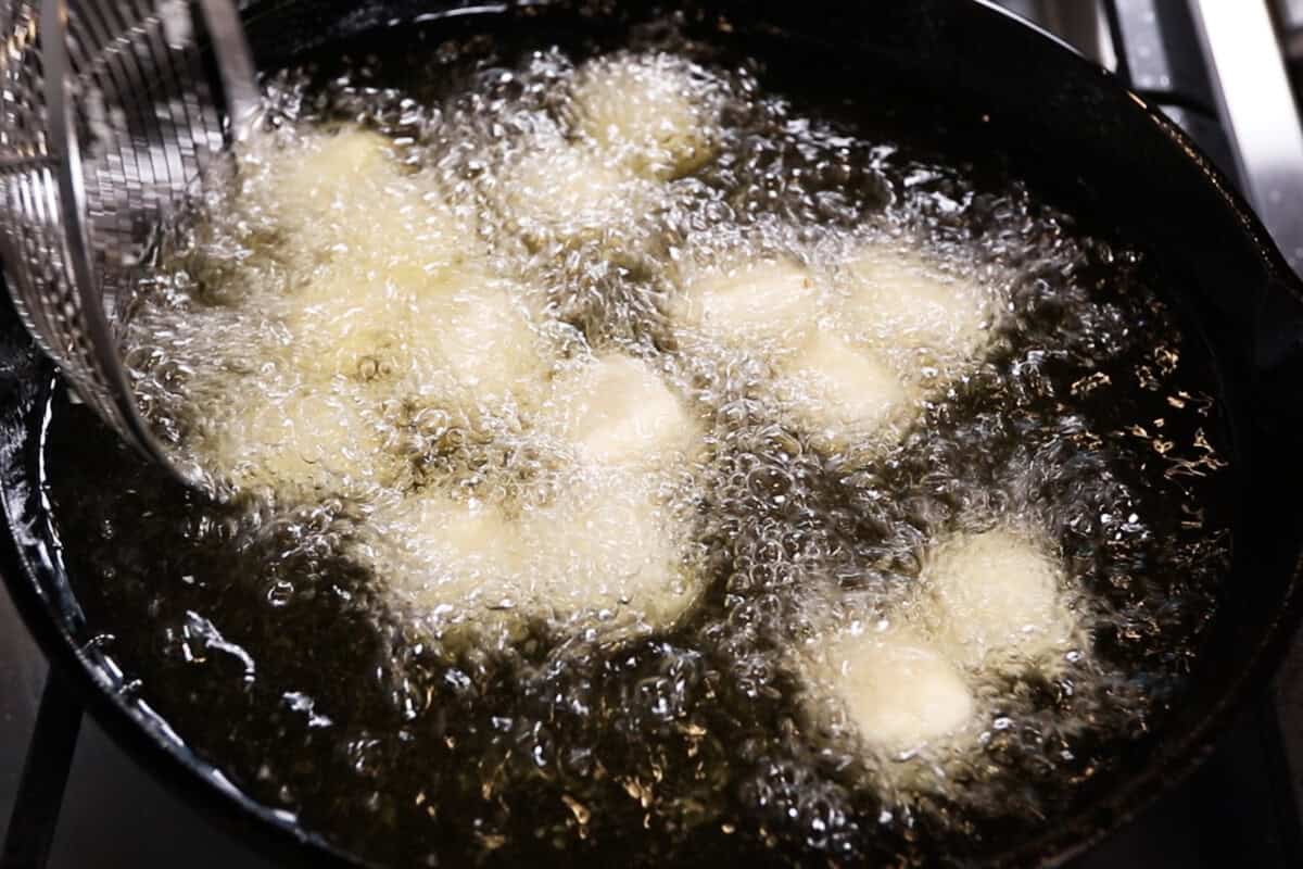 frying tofu cubes