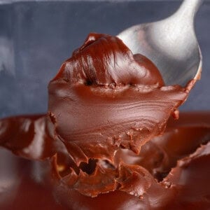 close up spoonful of chocolate ganache