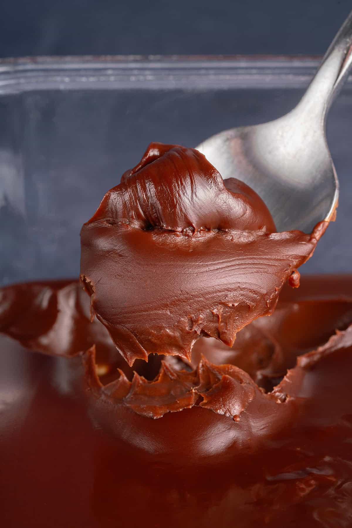 close up spoonful of chocolate ganache