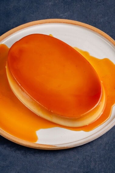 eggless vegan filipino leche flan on white plate