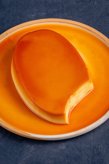 eggless vegan filipino leche flan on white plate