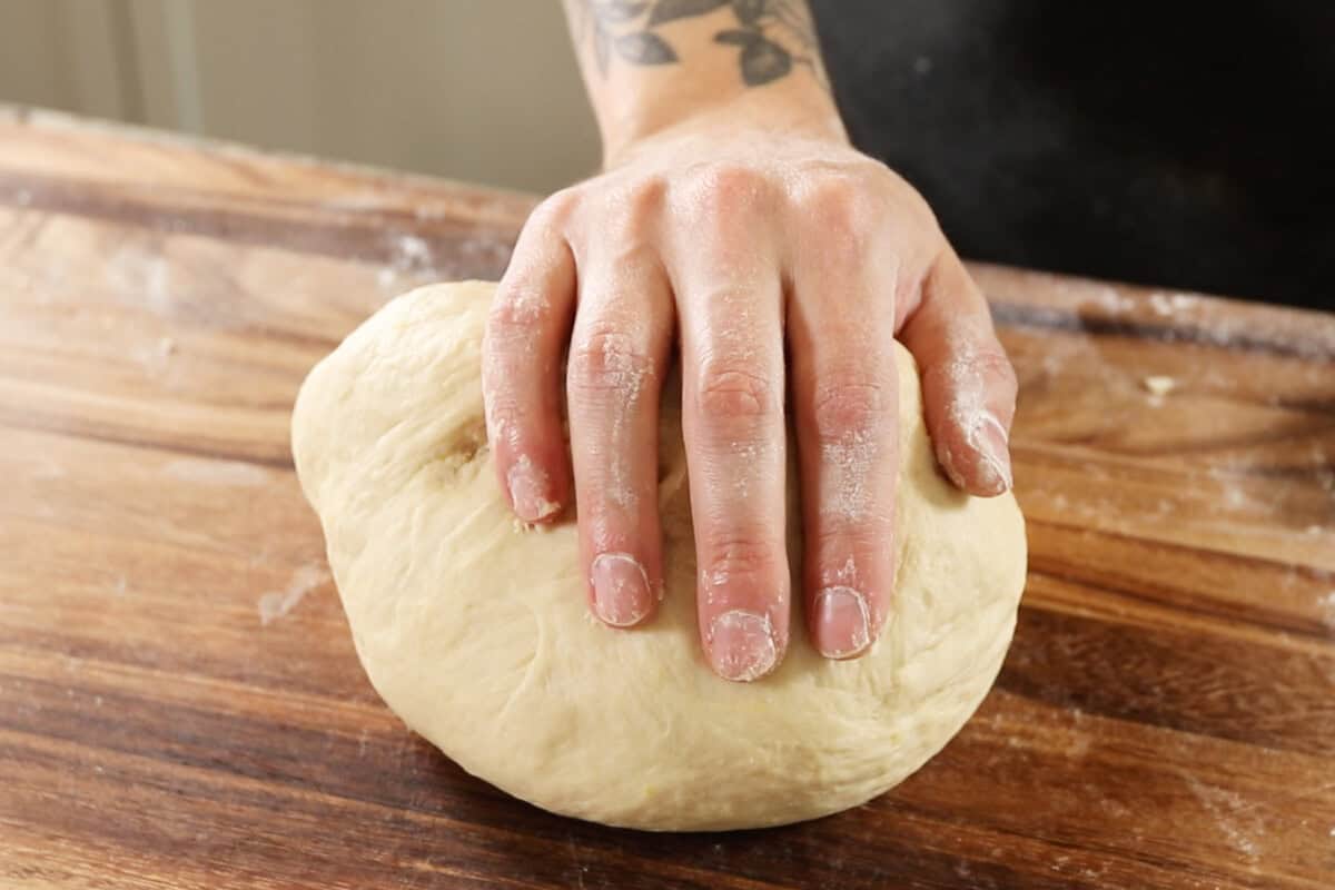 kneading lemon dough for Vegan Lemon Blueberry Sweet Rolls